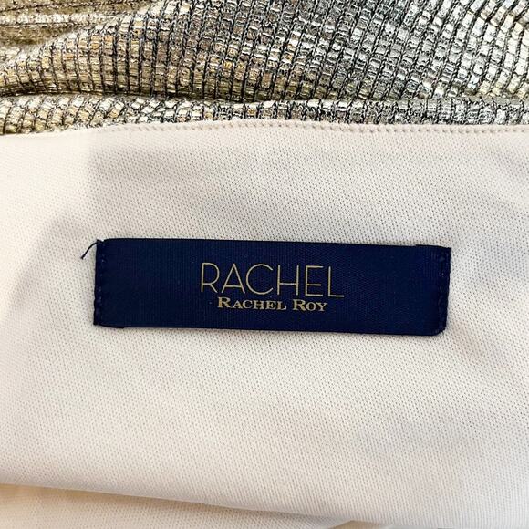 Rachel Roy Asymmetrical Off Shoulder Maxi Slit Gown Dress Gold Metallic 6 - Picture 3 of 13